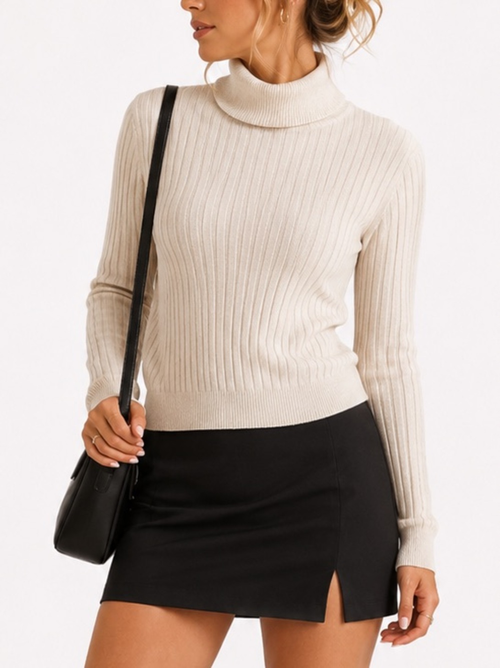 Lord & Taylor Light Beige Ribbed Turtleneck Sweater